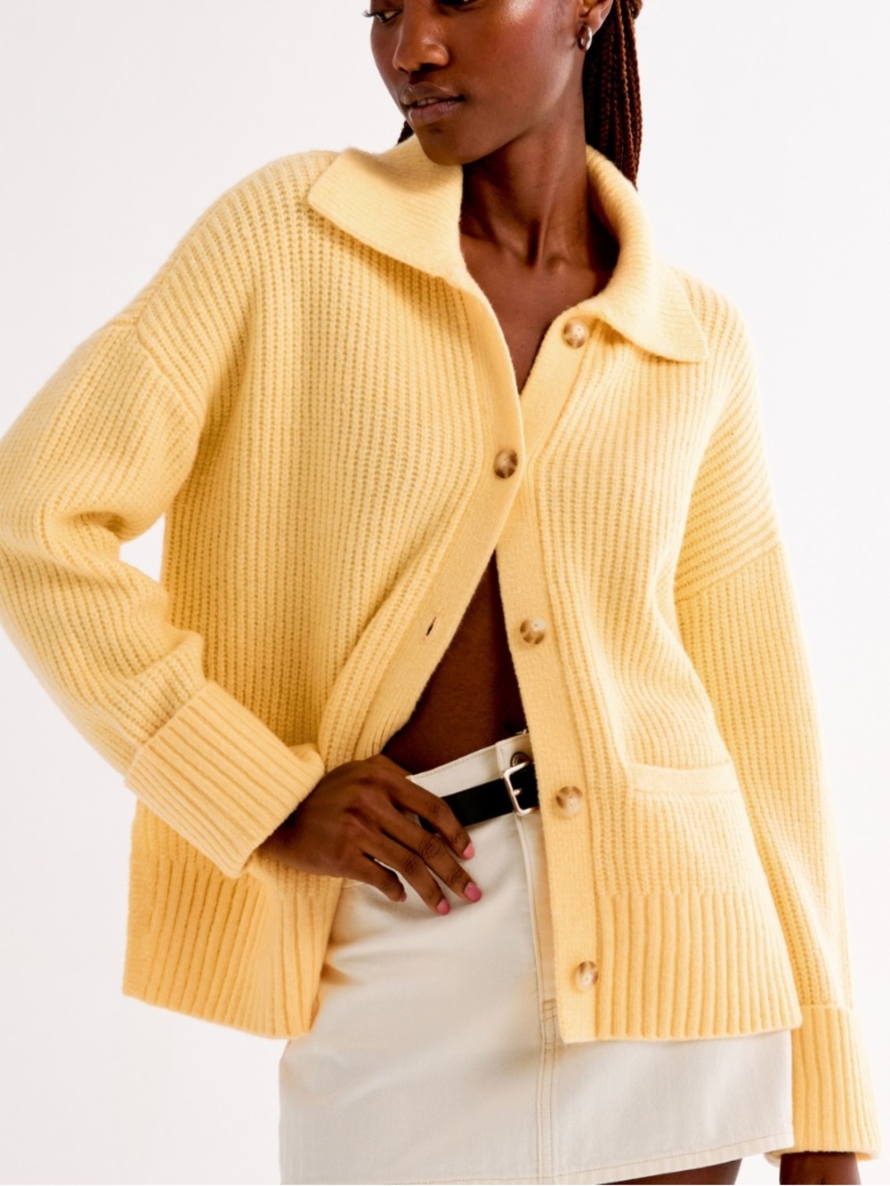 Abercrombie Yellow Ribbed Collared Cardigan